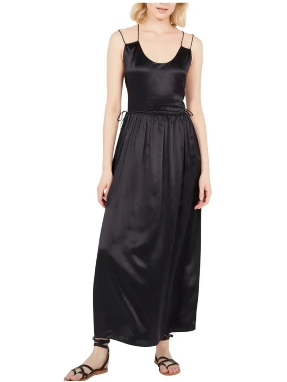 The Kooples Black Silk Slip Dress with Straps and Adjustable Waist NWT